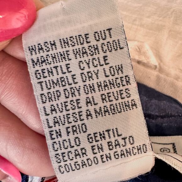 1990s Vintage Janeve Bomber Jacket Navy/White Geometric Pattern-Womens Medium - Picture 10 of 10